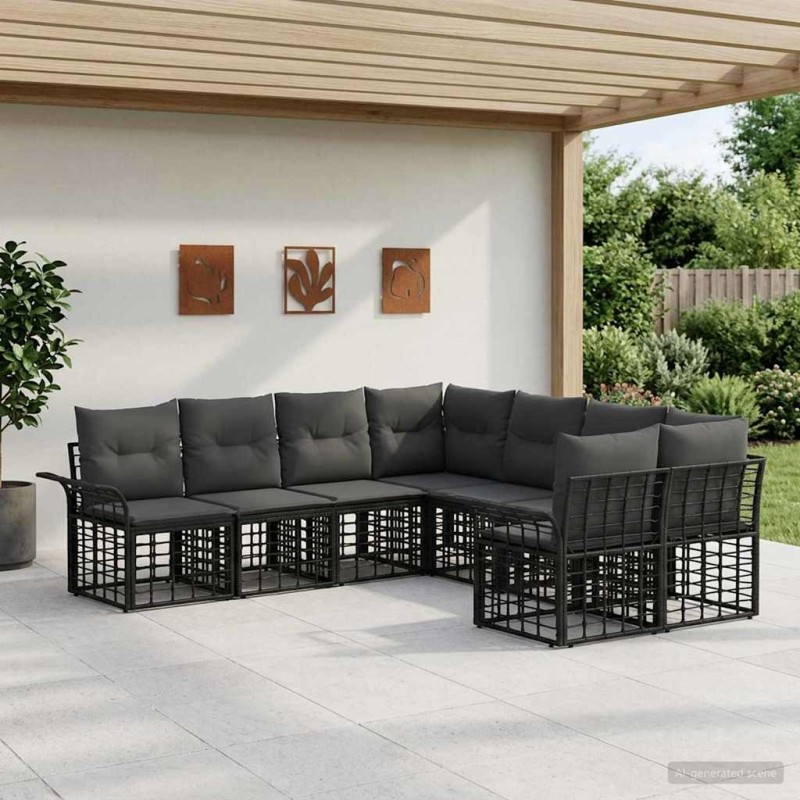 Ensemble de canapés d'extérieur 8 pcs Noir et Gris foncé 641256641256