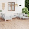 Salon de jardin 9 pcs Blanc Bois de pin massif 641264641264
