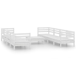 Salon de jardin 9 pcs Blanc Bois de pin massif 641264641264