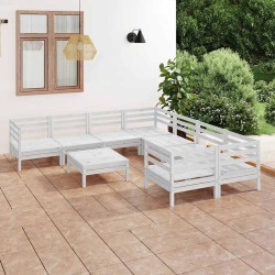 Salon de jardin 9 pcs Blanc Bois de pin massif 641265641265