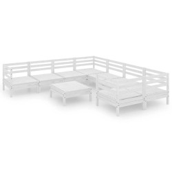 Salon de jardin 9 pcs Blanc Bois de pin massif 641265641265