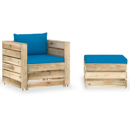 Salon de jardin 2 pcs avec coussins Bois imprégné de vert 641270641270