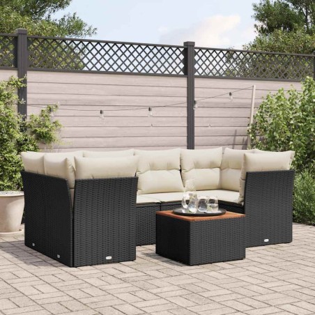 Salon de jardin 7 pcs avec coussins noir résine tressée 641273641273