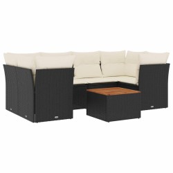 Salon de jardin 7 pcs avec coussins noir résine tressée 641273641273