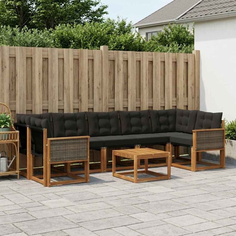 Ensemble de canapés d'extérieur 8 pcs Naturel et noir 641280641280