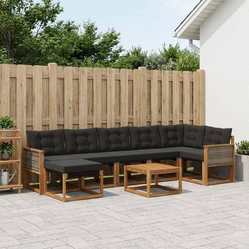 Ensemble de canapés d'extérieur 8 pcs Naturel et noir 641281641281