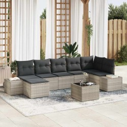 Ensemble de canapé de jardin 8 pcs Gris clair polyrotin 641298641298