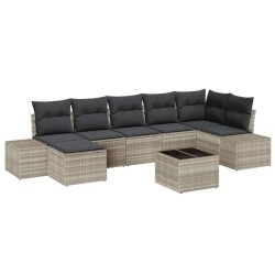 Ensemble de canapé de jardin 8 pcs Gris clair polyrotin 641298641298