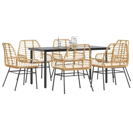 Ensemble à manger jardin coussins 7pcs marron poly rotin verre 641305641305