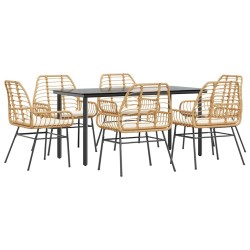Ensemble à manger jardin coussins 7pcs marron poly rotin verre 641305641305