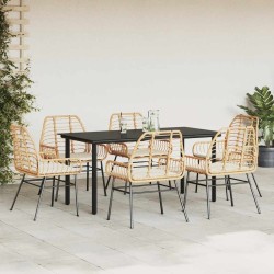 Ensemble à manger jardin coussins 7pcs marron poly rotin verre 641305641305