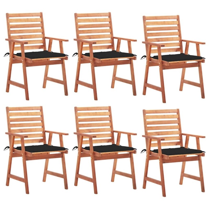Chaises à manger d'extérieur lot de 6 et coussins Acacia massif 641314641314