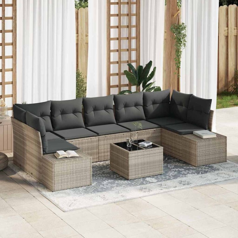 Ensemble de canapé de jardin 8 pcs Gris clair polyrotin 641319641319