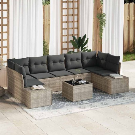Ensemble de canapé de jardin 8 pcs Gris clair polyrotin 641319641319