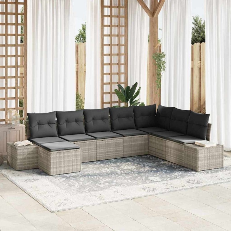 Ensemble de canapé de jardin avec coussin 8 pcs polyrotin 641322641322