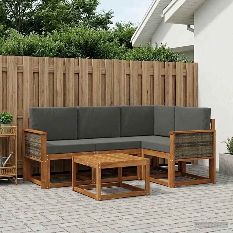 Ensemble de canapés d'extérieur 5 pcs Naturel et Anthracite 641330641330