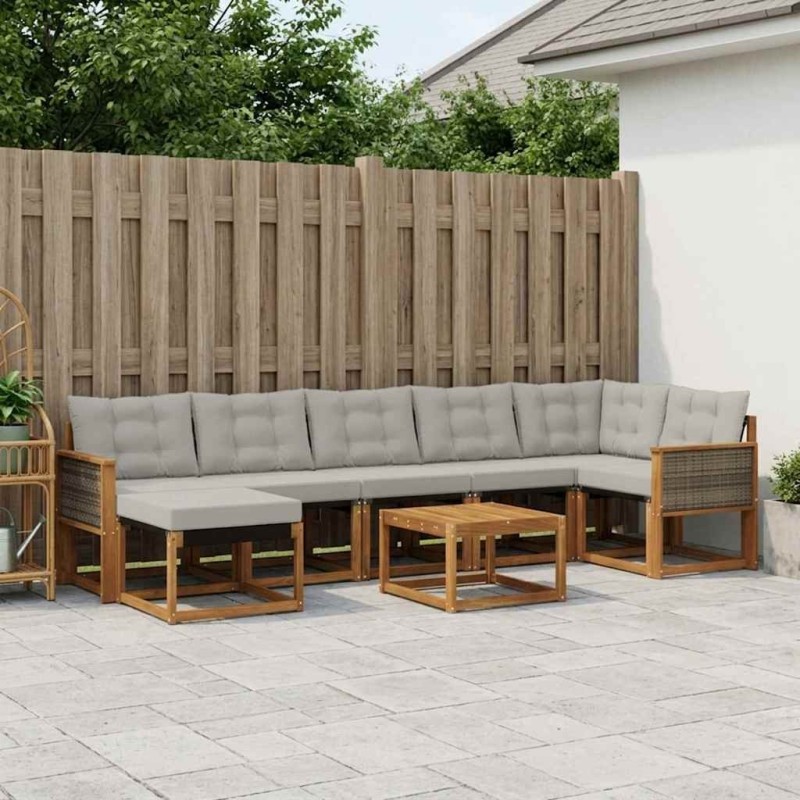 Ensemble de canapés d'extérieur 8 pcs Naturel et gris clair 641331641331
