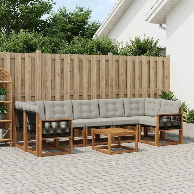 Ensemble de canapés d'extérieur 8 pcs Naturel et gris clair 641346641346