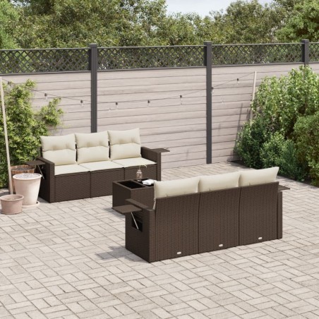 Salon de jardin avec coussins 7 pcs marron résine tressée 641350641350