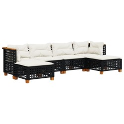 Salon de jardin 6 pcs avec coussins noir résine tressée 641355641355