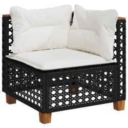Salon de jardin 6 pcs avec coussins noir résine tressée 641355641355