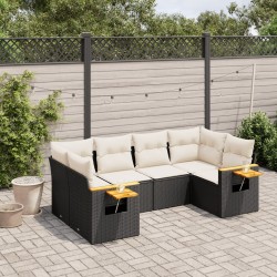 Salon de jardin 6 pcs avec coussins noir résine tressée 641362641362