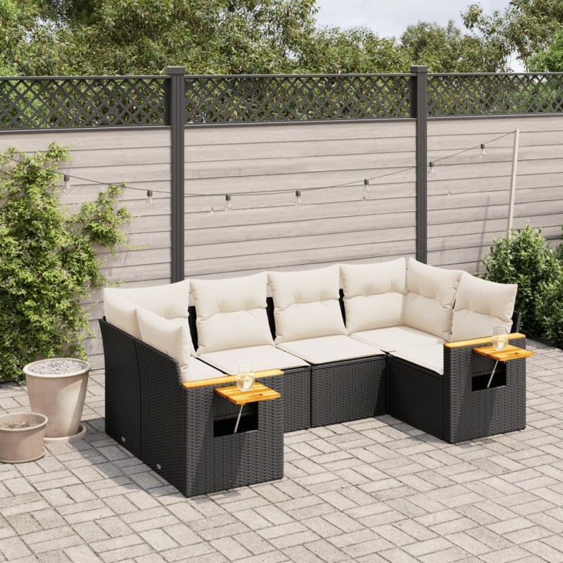 Salon de jardin 6 pcs avec coussins noir résine tressée 641362641362