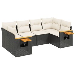 Salon de jardin 6 pcs avec coussins noir résine tressée 641362641362