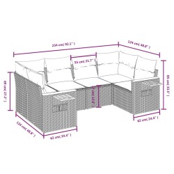 Salon de jardin 6 pcs avec coussins noir résine tressée 641362641362