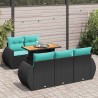 Salon de jardin 6 pcs avec coussins noir résine tressée 641363641363