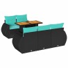 Salon de jardin 6 pcs avec coussins noir résine tressée 641363641363