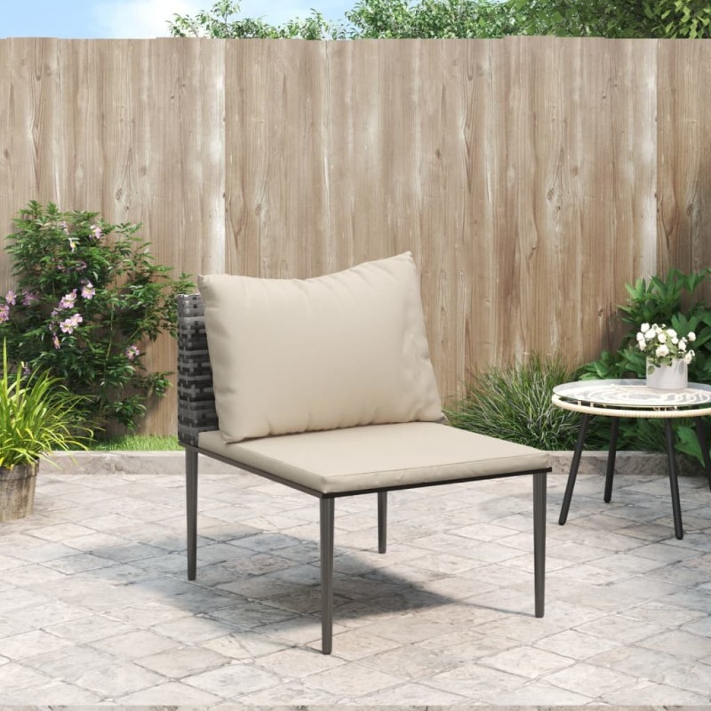 Canapé central de jardin avec coussins gris résine tressée 641384641384