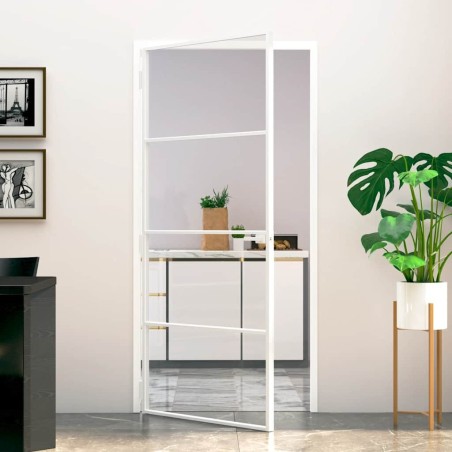Porte d'intérieur Blanc 93x201,5 cm Trempé verre aluminium fin 641403641403