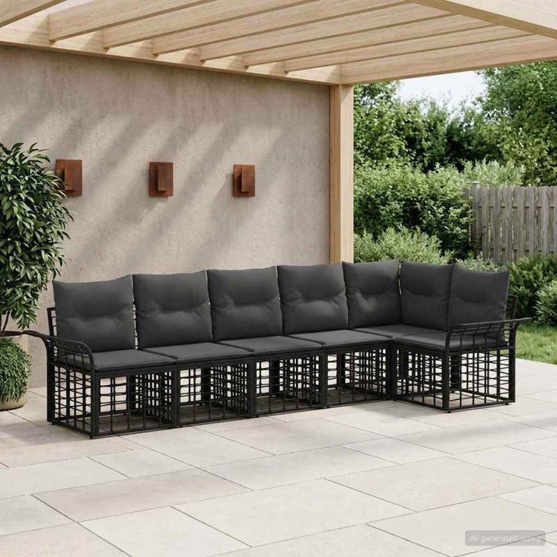 Ensemble de canapés d'extérieur 6 pcs Noir et Gris foncé 641405641405