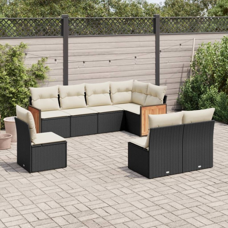 Salon de jardin 8 pcs avec coussins noir résine tressée 641419641419