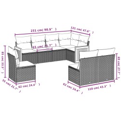 Salon de jardin 8 pcs avec coussins noir résine tressée 641419641419