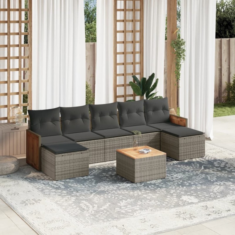 Salon de jardin 8 pcs avec coussins gris résine tressée 641420641420