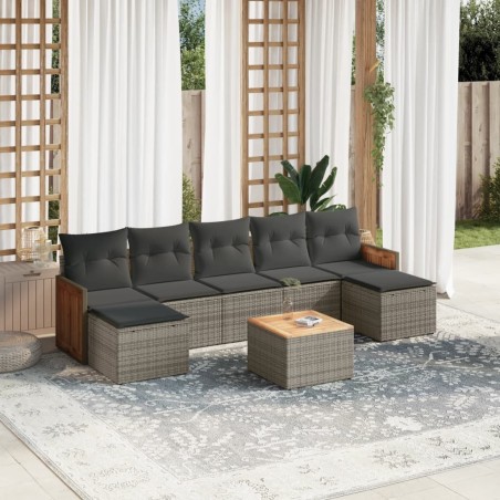 Salon de jardin 8 pcs avec coussins gris résine tressée 641420641420