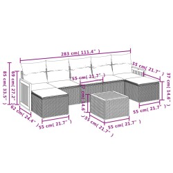 Salon de jardin 8 pcs avec coussins gris résine tressée 641420641420