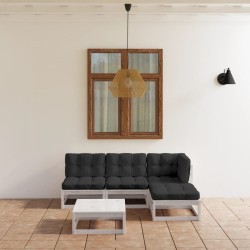 Salon de jardin 5 pcs avec coussins Bois de pin massif 641423641423