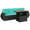 Salon de jardin 5 pcs avec coussins noir résine tressée 641424641424