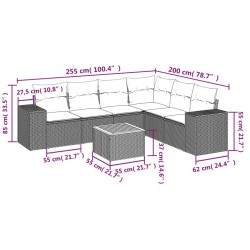 Salon de jardin avec coussins 7 pcs gris résine tressée 641427641427