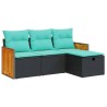 Salon de jardin 4 pcs avec coussins noir résine tressée 641431641431