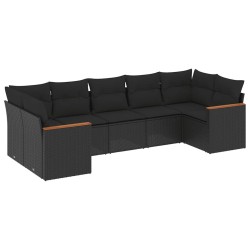 Salon de jardin 7 pcs avec coussins noir résine tressée 641435641435