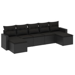 Salon de jardin 7 pcs avec coussins noir résine tressée 641436641436
