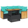Salon de jardin 5 pcs avec coussins noir résine tressée acacia 641438641438