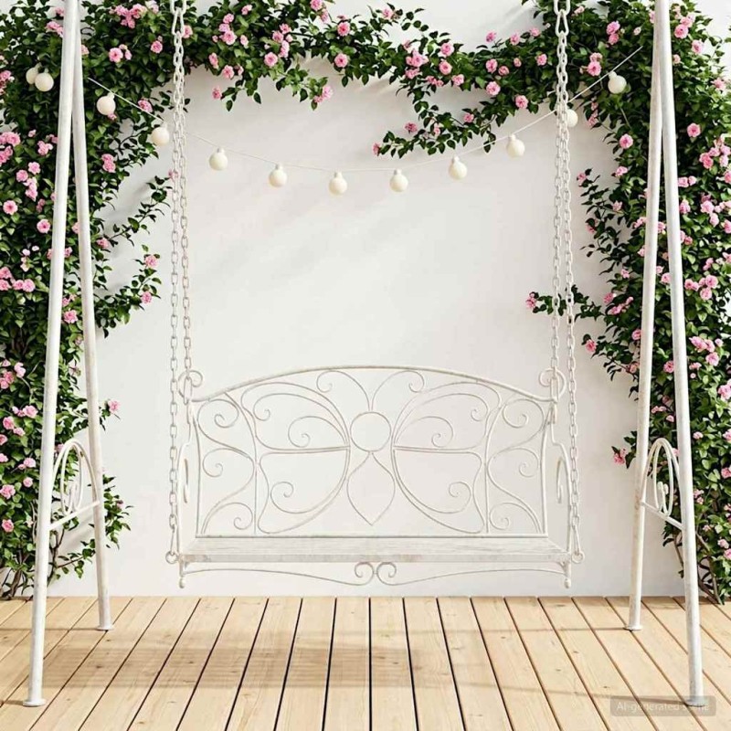 Banc Balançoire Acier 105,5 x 61 x 56 cm Blanc antique 641444641444