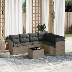 Salon de jardin avec coussins 7 pcs gris résine tressée 641452641452