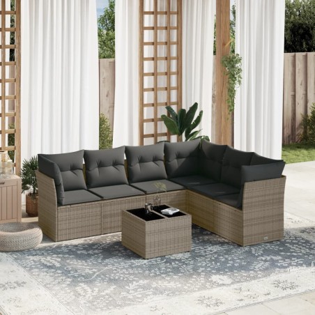 Salon de jardin avec coussins 7 pcs gris résine tressée 641452641452