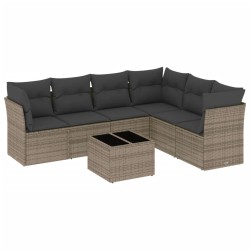 Salon de jardin avec coussins 7 pcs gris résine tressée 641452641452